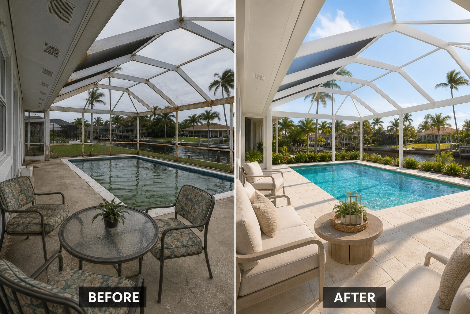 Before Pool Waterfront Cape Coral FL